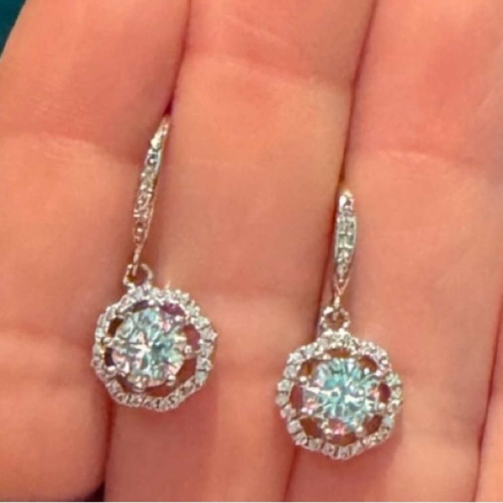3.0 Carat Moissanite Halo Dangle Earrings In 925 Sterling Silver